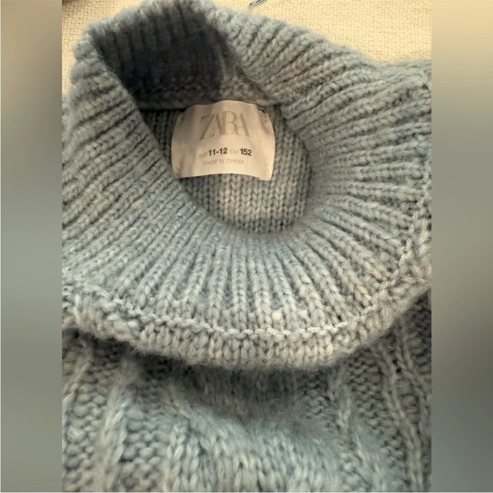 Zara Sky Blue Cable Knit Turtleneck Dress